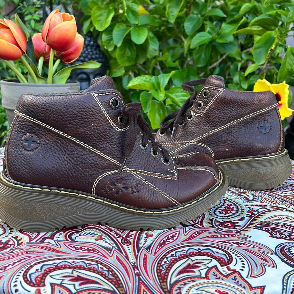 Dr. Martens Vintage Daisy Floral Embossed Brown Ankle Boots